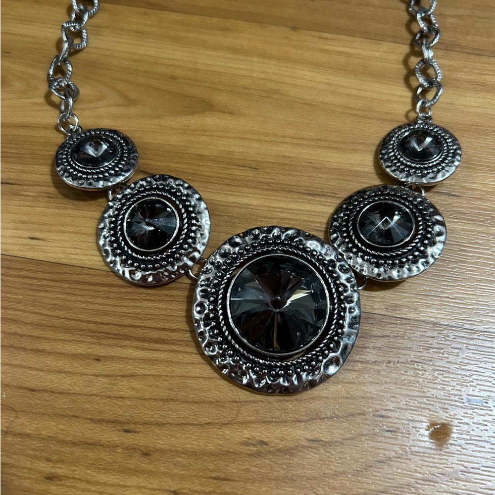 Silver Rhinestone Statement Necklace - Picture 2 of 3